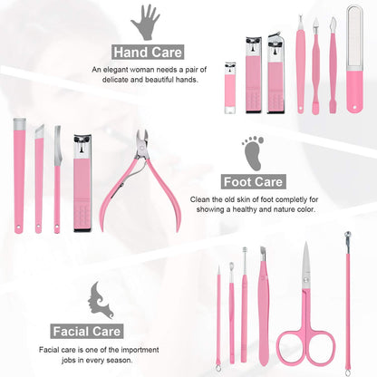 Bite Instruments Professional 18-in-1 Manicure & Pedicure Set Stainless Steel Nail Care Kit