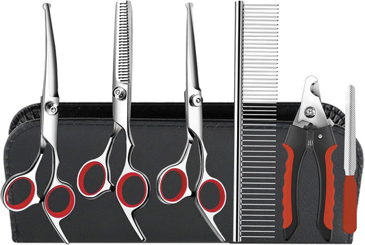 Multifunctional 6 in 1 Dog Grooming kit,cat grooming kit, dog grooming scissors, Stainless Steel Grooming Kit with Titanium Coating for Dogs and Cats.