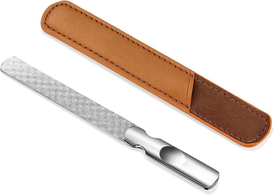 Stainless Steel Nail File with Anti-Slip Handle and Leather Case Bite Instruments