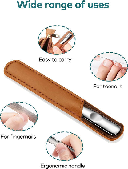 Stainless Steel Nail File with Anti-Slip Handle and Leather Case Bite Instruments