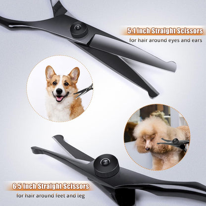 Professional 6-in-1 Titanium-Coated Dog & Cat Grooming Scissors Set - Safety Shears Kit for All Pet Sizes