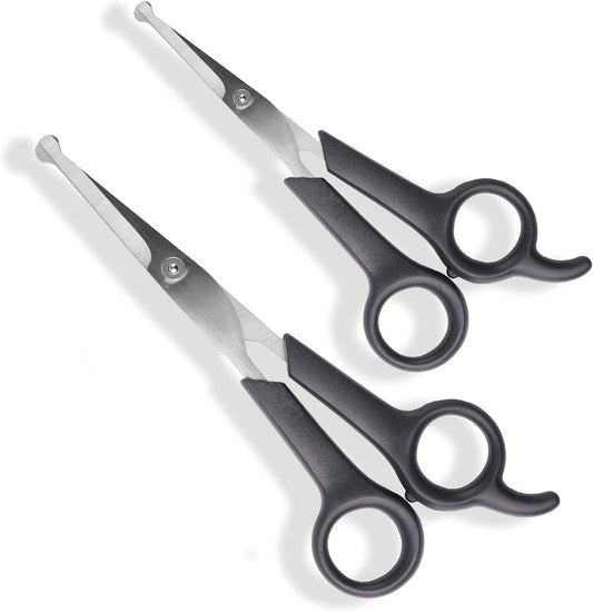 Pet Grooming Scissors - Safe Body & Facial Trimmer with Blunt Tips (2-Pack for Dogs & Cats)
