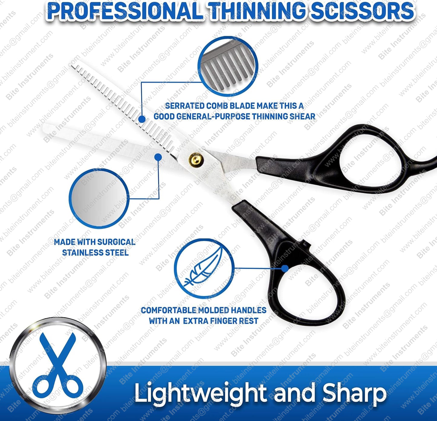 Bite Instruments Professional Thinning Scissors with Toothed Blade Pet Grooming Tools