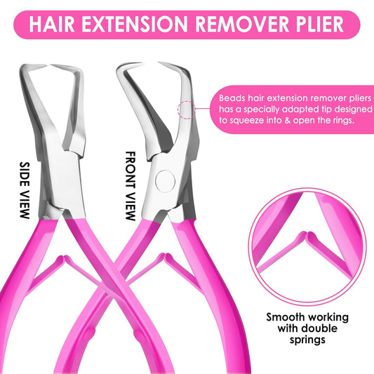 Hair Extension Tools- Stainless Steel Pliers Set for Micro Beads 1 Crochet Needle 1 Pulling Hook with Tail Comb