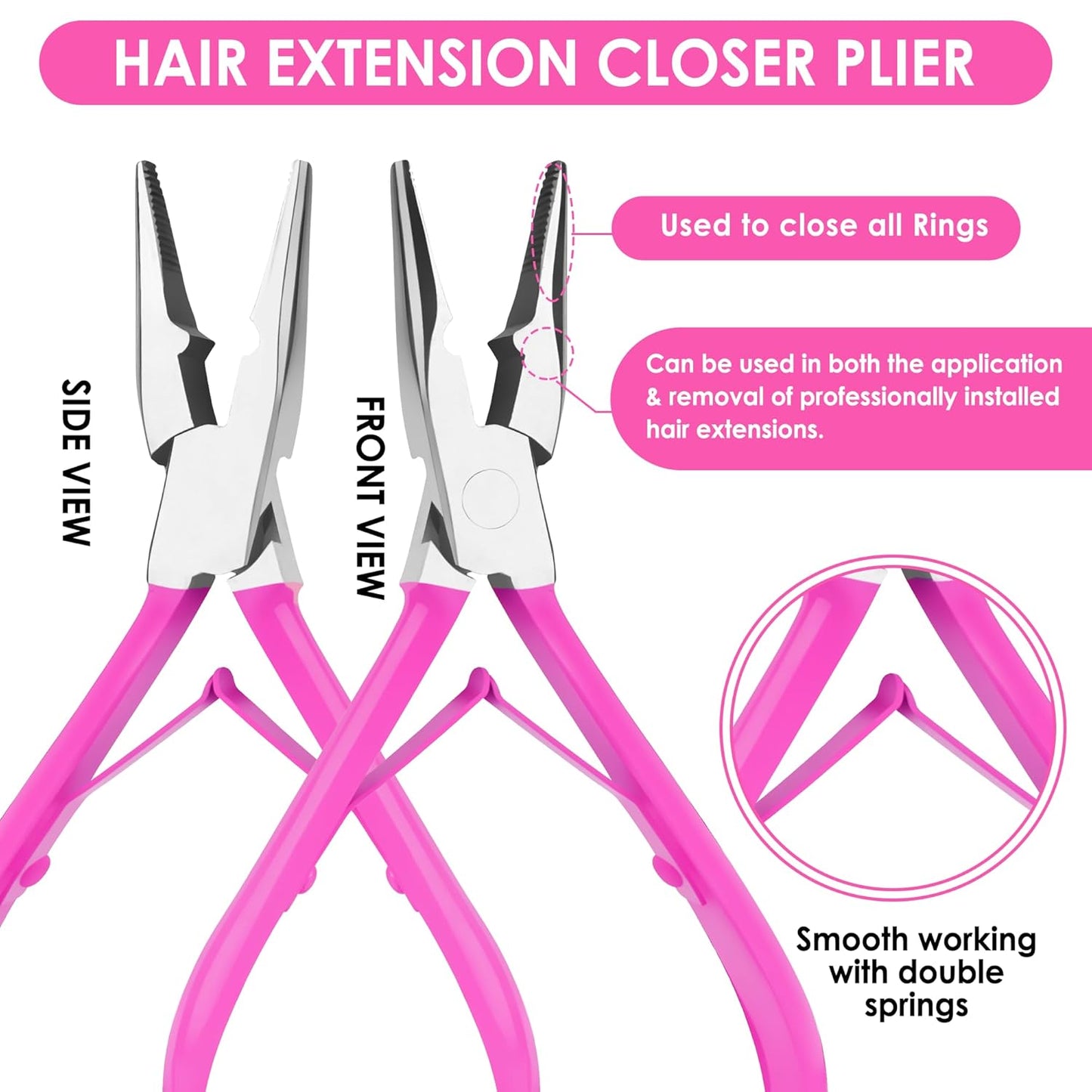 Hair Extension Tools- Stainless Steel Pliers Set for Micro Beads 1 Crochet Needle 1 Pulling Hook with Tail Comb