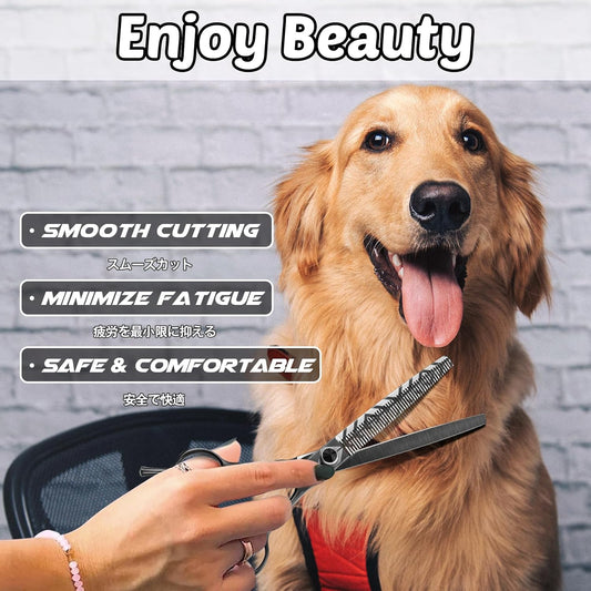" Black Dog Grooming Scissors Kit - Straight, Curved, Thinning & Texturizing Shears with Comb