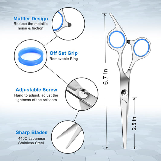 Professional 11-Piece Hair Cutting & Thinning Scissors Set - Silver & Blue Shears with Comb, Cape & Styling Accessories