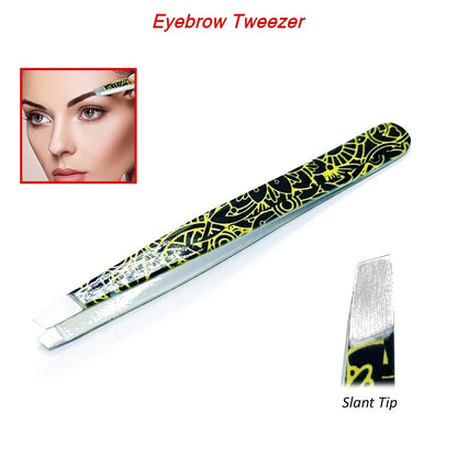 Stylish Set of Professional Slanted Tip Eyebrow Tweezers