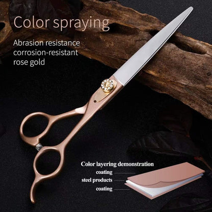 Professional 7.5-inch Dog Grooming Straight Scissors - JP440C Steel with Sharp Blades & Rose Gold Handles