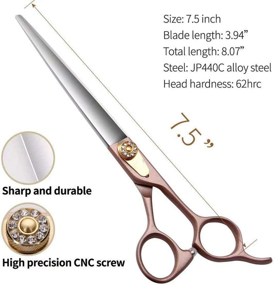 Professional 7.5-inch Dog Grooming Straight Scissors - JP440C Steel with Sharp Blades & Rose Gold Handles