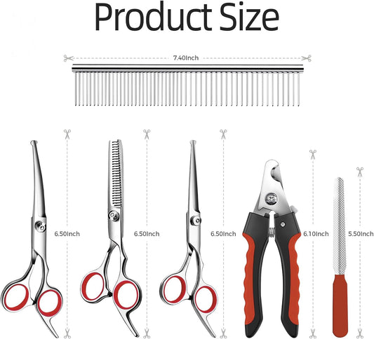 Multifunctional 6 in 1 Dog Grooming kit,cat grooming kit, dog grooming scissors, Stainless Steel Grooming Kit with Titanium Coating for Dogs and Cats.