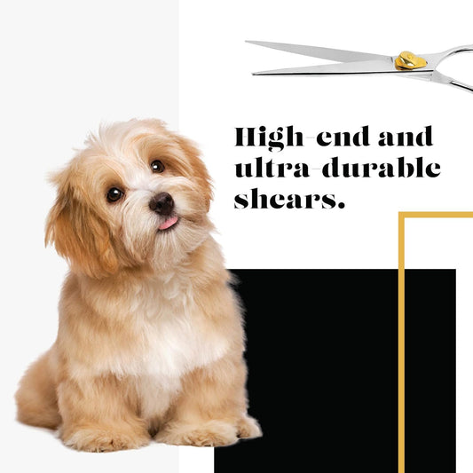 Gold Touch Professional Straight Pet Grooming Scissors - Great Gift Idea with Case