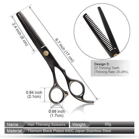 Professional 8-Piece Hair Cutting & Thinning Scissors Set - Black Hairdressing Kit with Comb & Accessories Gift Set