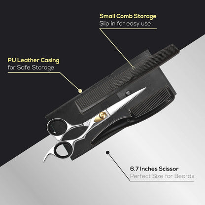 Premium Beard Trimming Scissors Set 6.5 Inches with T – Precision Grooming Tool with Combs & Gift Box | Bite Instruments