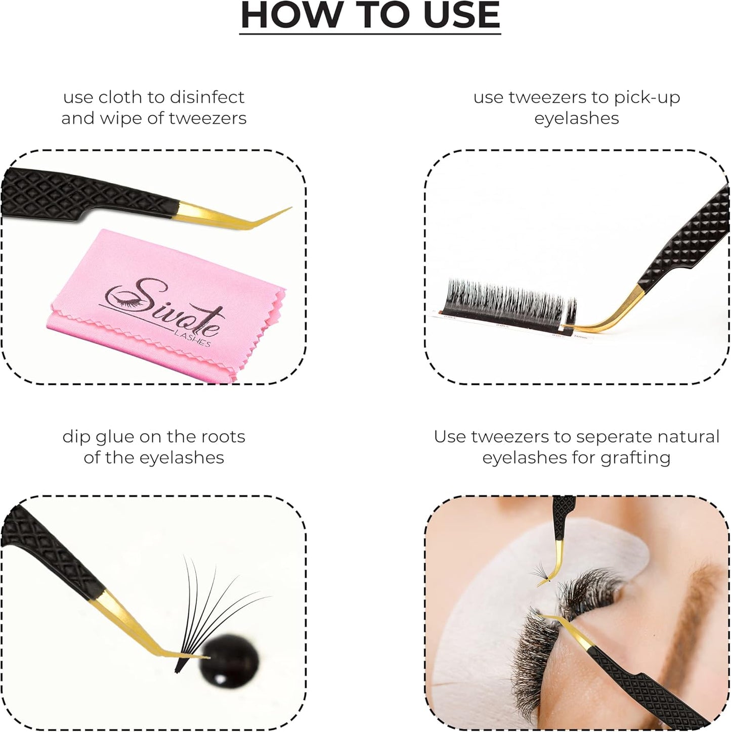 Bite Instruments Professional 4-Piece Purple Eyelash Tweezer Set | Textured Grip Lash Tools