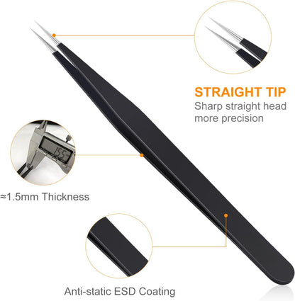 9 Pc Tweezers Set Stainless Steel For Eyelash, Jewelry-Making, etc