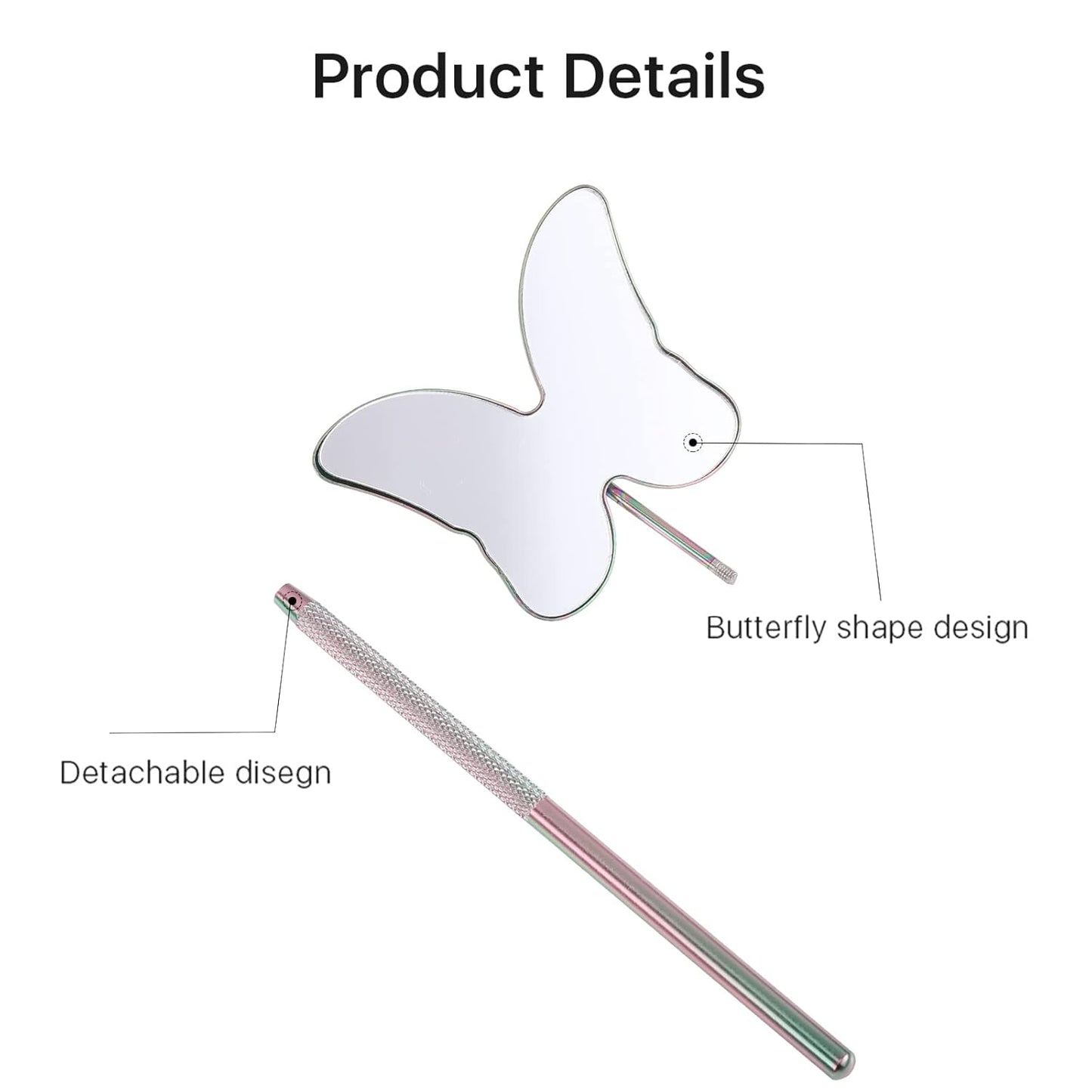 Cute Butterfly Lash Mirror for Eyelash Extensions, Stainless Steel Eyelash Makeup Mirror