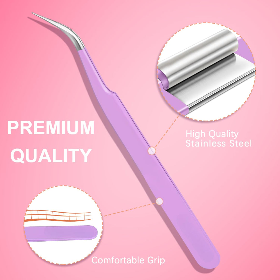 Bite Instruments 5-Piece Colorful Eyelash Tweezer Set with Case | Precision Stainless Steel Lash Extension Tools