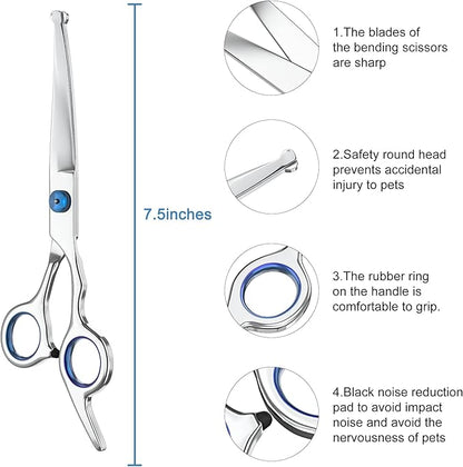 Curved Grooming Scissors for Dogs and Pets – Safety Round Tips