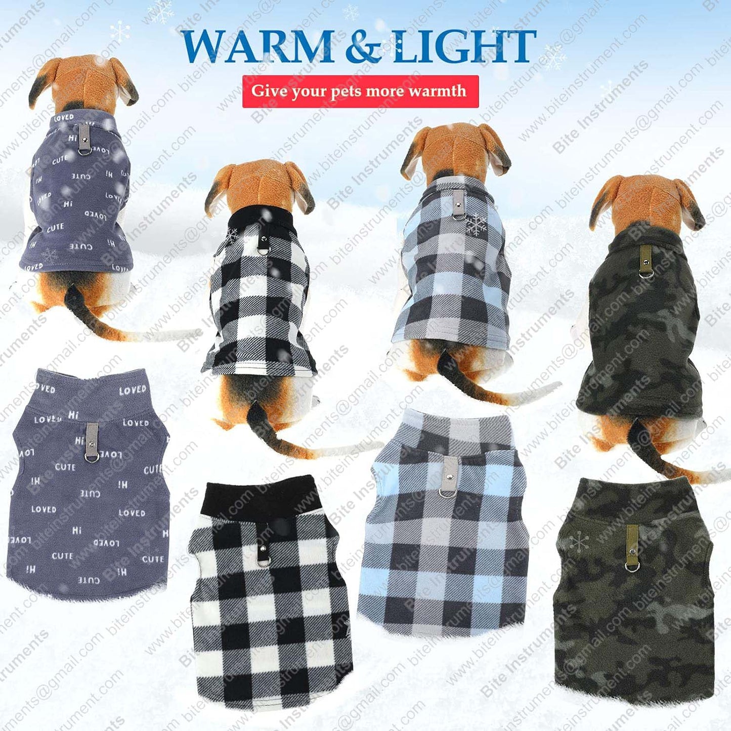 Dog Winter Jacket – Warm Fleece Pet Coat with Leash Ring | Bite Instruments