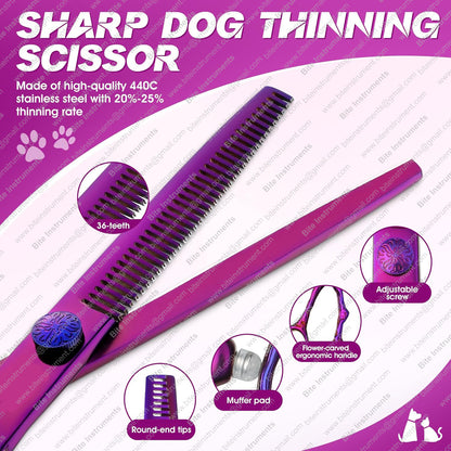 Dog Grooming Scissors Set - Professional 6 in 1 Dog Shears Kit - 6.5" Thinning, 7" Straight, 7" Up-Curved, 7" Down-curved Scissors with Comb