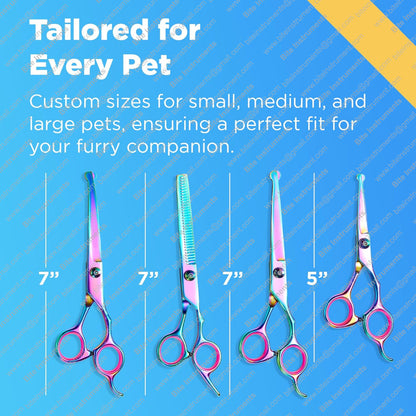 Dog Grooming Scissors & Deshedder - 7 in 1 Pet Grooming Scissors Set with undercoat brush