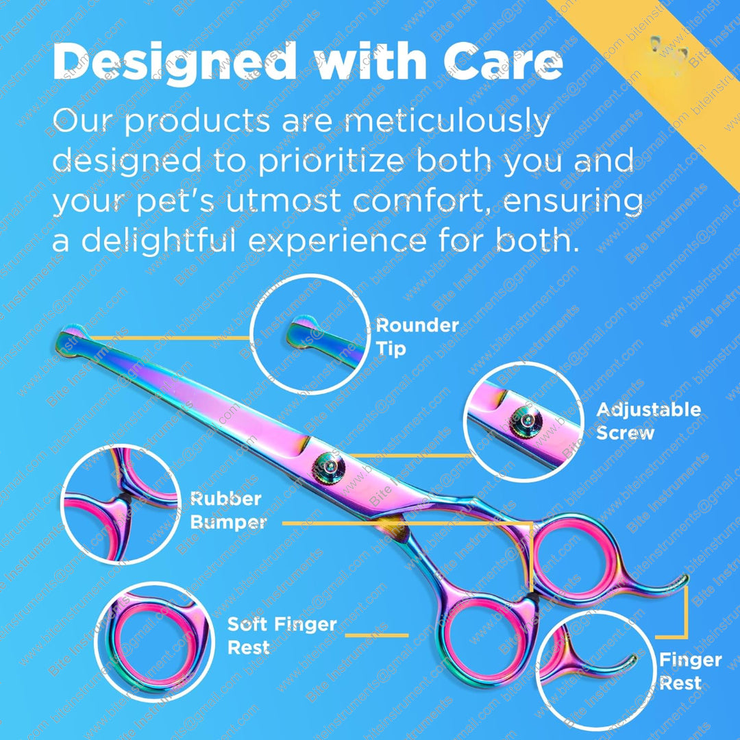 Dog Grooming Scissors & Deshedder - 7 in 1 Pet Grooming Scissors Set with undercoat brush