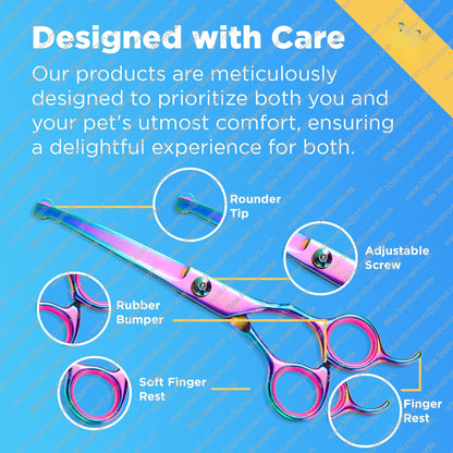 Dog Grooming Scissors & Deshedder - 7 in 1 Pet Grooming Scissors Set with undercoat brush