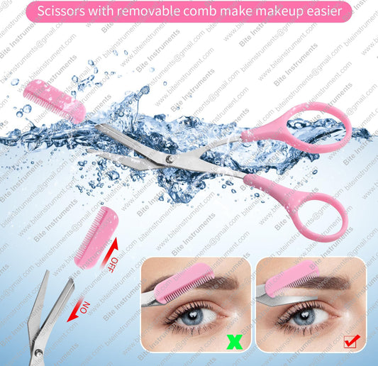 Bite Instruments 3pcs-Eyebrow Scissors with Eyebrow Razor,Professional Eyebrow Trimmer Scissors