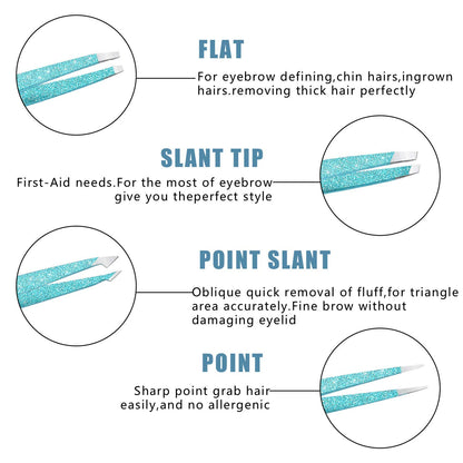 Bite Instruments Iridescent Slant Tip Eyebrow Tweezer Stainless Steel Tweezers for Ingrown Hair Removal