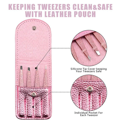 Eyebrow Tweezer Set, 4 Pcs Professional Stainless Steel Tweezers for Ingrown Hair Removal