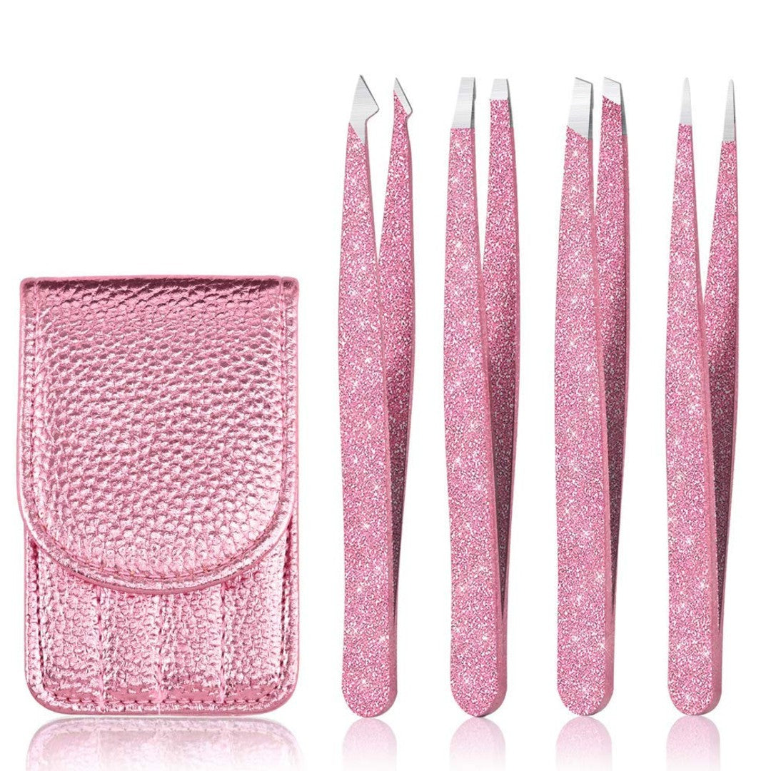 Eyebrow Tweezer Set, 4 Pcs Professional Stainless Steel Tweezers for Ingrown Hair Removal