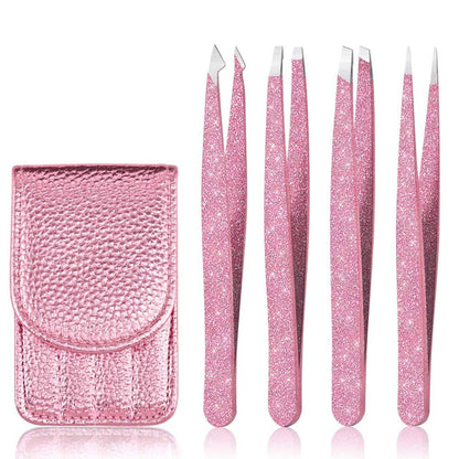 Eyebrow Tweezer Set, 4 Pcs Professional Stainless Steel Tweezers for Ingrown Hair Removal