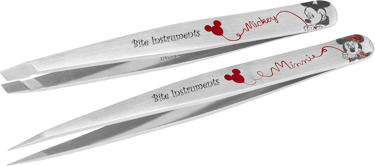 Professional 2PcsTweezer Set [Red] – Stainless Steel Slant & Pointed Tips for Eyebrow