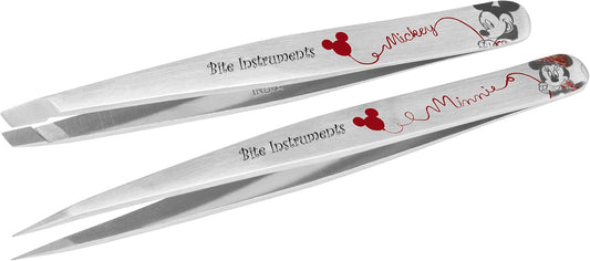 Professional 2PcsTweezer Set [Red] – Stainless Steel Slant & Pointed Tips for Eyebrow
