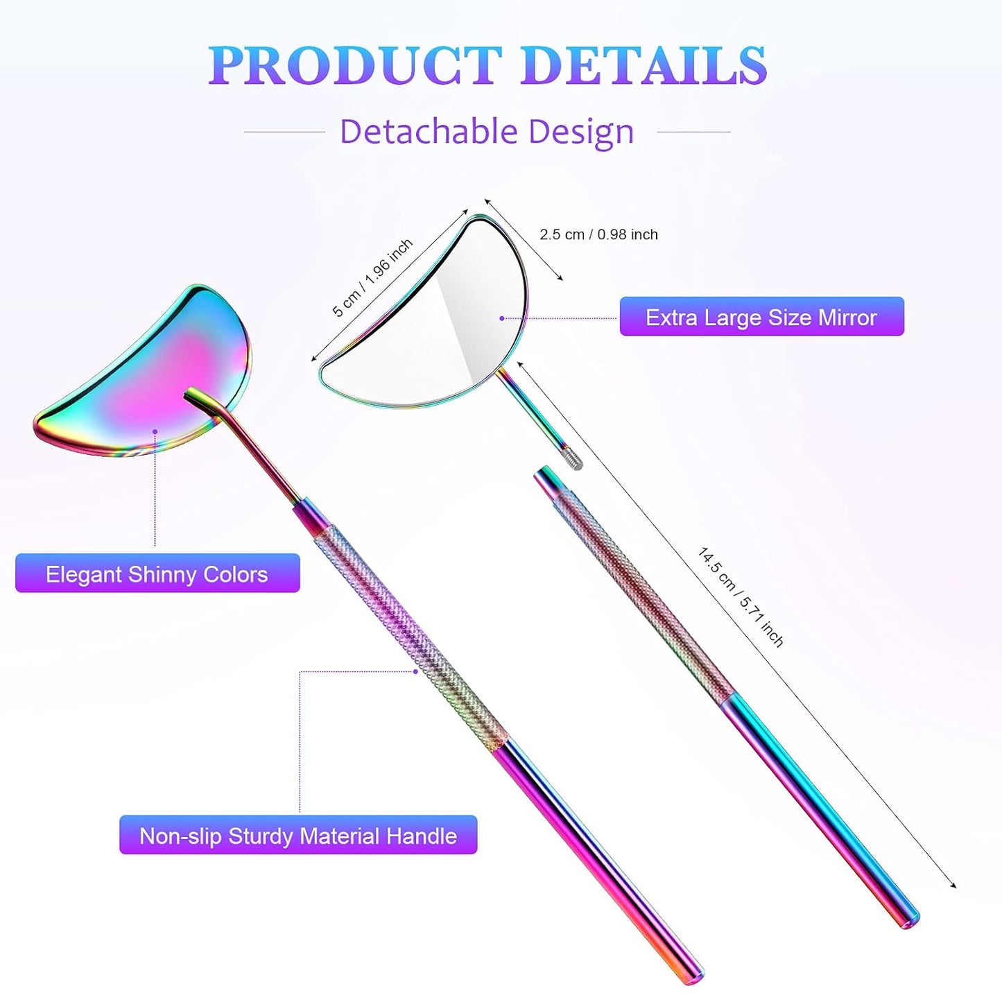 Bite Instruments 2 Pieces Eyelash Extension Mirror Half-moon Shape Lash Mirror 1.96 inch Stainless Steel