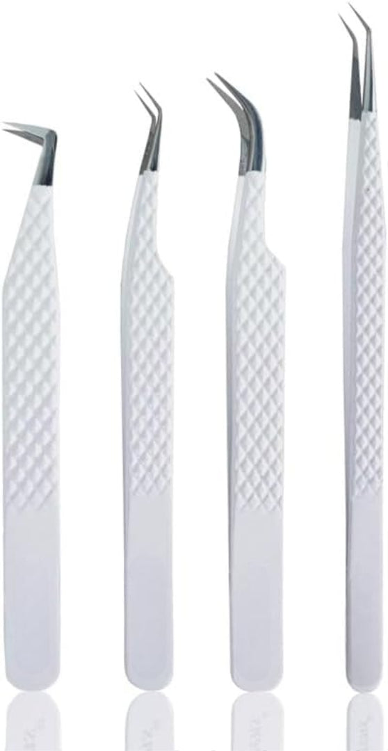 Bite Instruments Pink Eyelash Print 4-Piece Tweezer Set | Gold-Grip Lash Extensions Tweezers