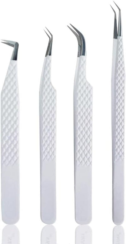 Bite Instruments Pink Eyelash Print 4-Piece Tweezer Set | Gold-Grip Lash Extensions Tweezers