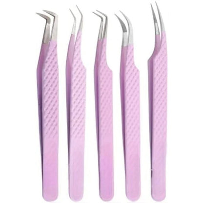 Bite Instruments Professional 4-Piece Purple Eyelash Tweezer Set | Textured Grip Lash Tools