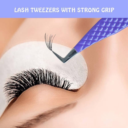 4-Piece Eyelash Tweezer Set | Stainless Steel Lash Tools for Volume Extensions Tweezer