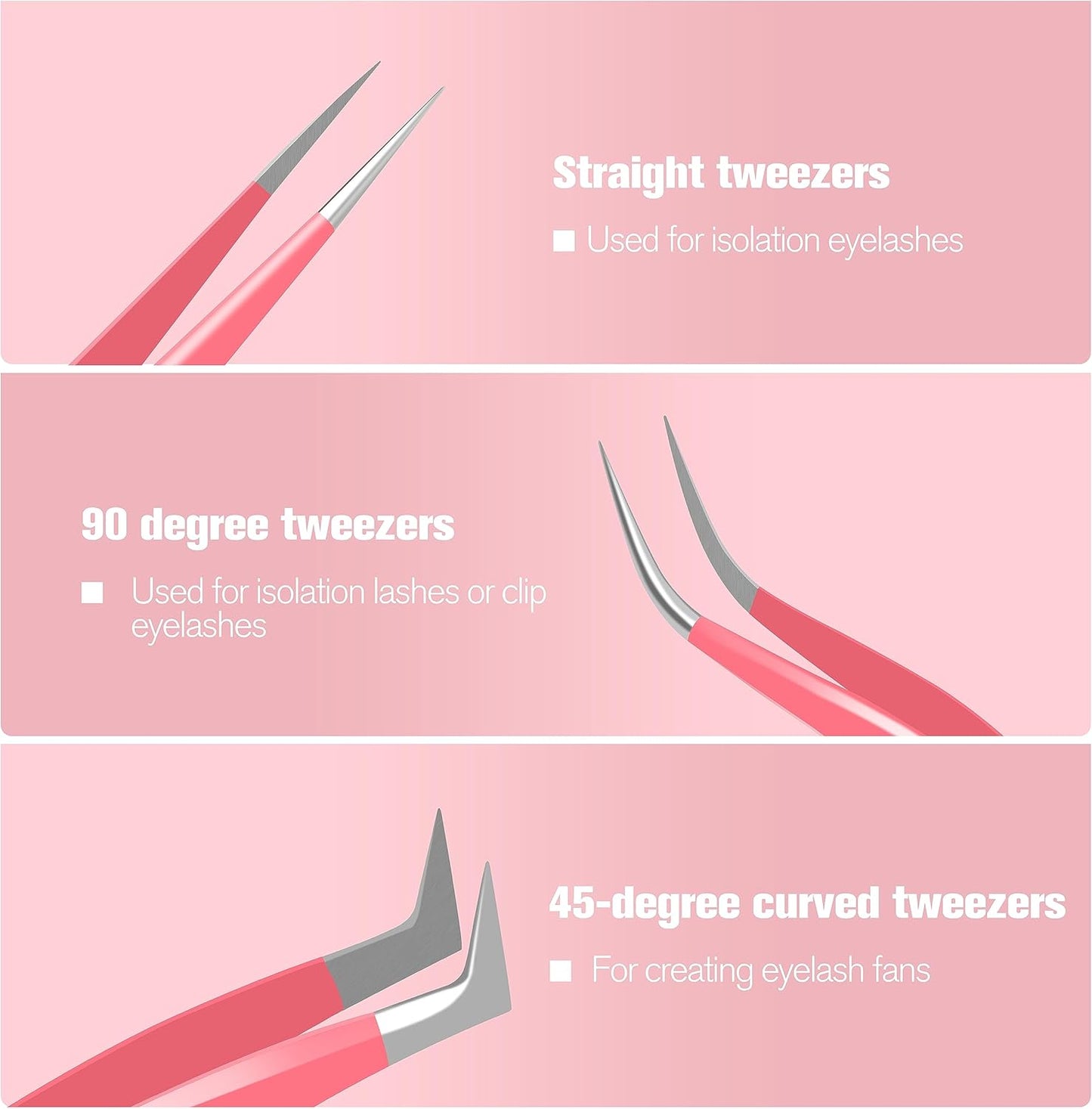 Professional Eyelash Extension Tweezer Set | Stainless Steel 3-Piece Kit