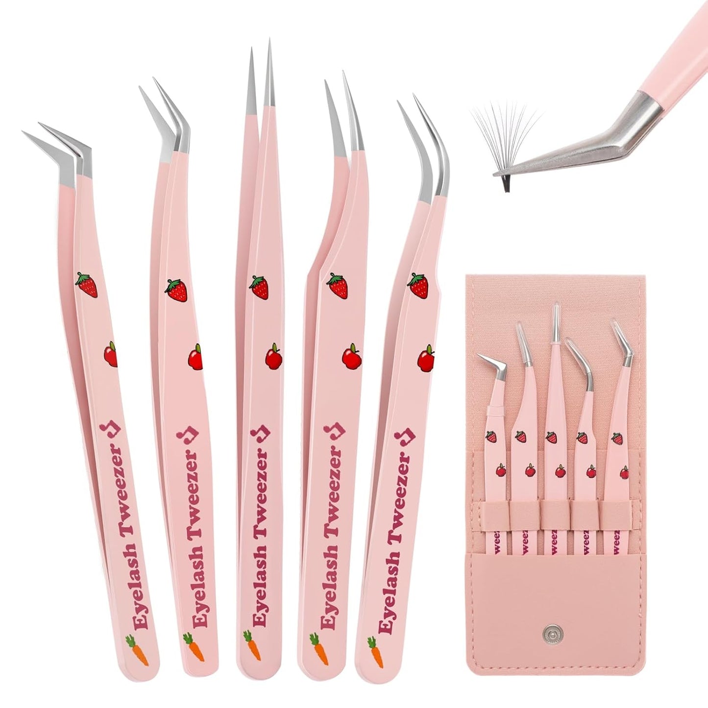 Bite Instruments Professional 5-Piece Purple Eyelash Tweezer Set | Textured Grip Lash Tools