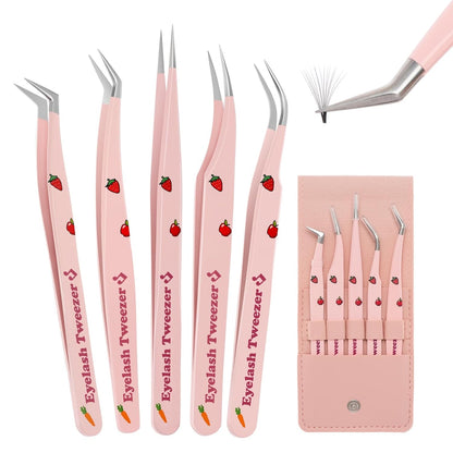 Bite Instruments Professional 5-Piece Purple Eyelash Tweezer Set | Textured Grip Lash Tools