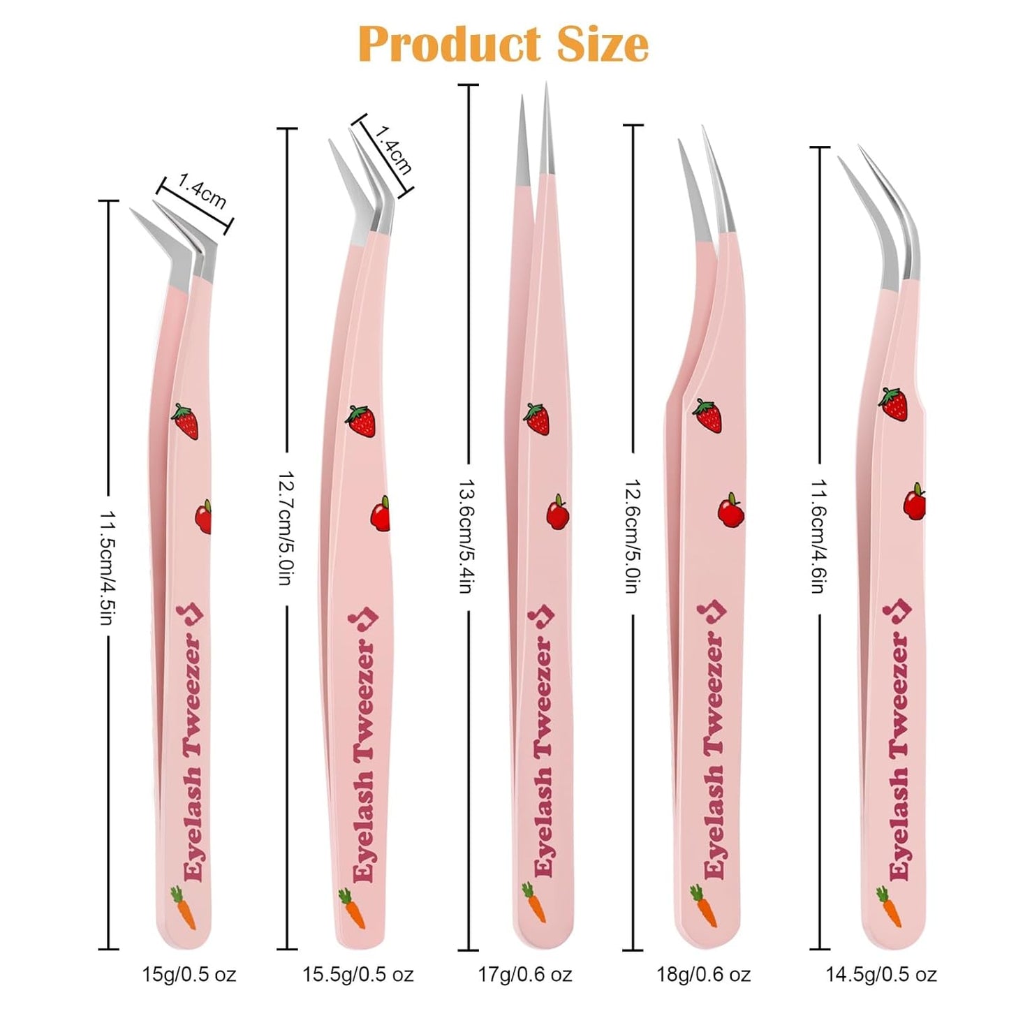 Bite Instruments Professional 5-Piece Purple Eyelash Tweezer Set | Textured Grip Lash Tools