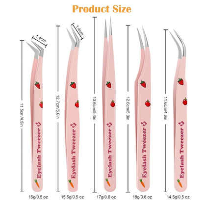 Bite Instruments Professional 5-Piece Purple Eyelash Tweezer Set | Textured Grip Lash Tools