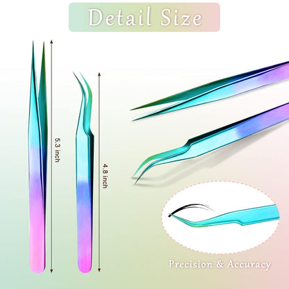 6 Pcs High Precision Eyelash Tweezers for Lash Extension, Stainless Steel for Volume Eyelash
