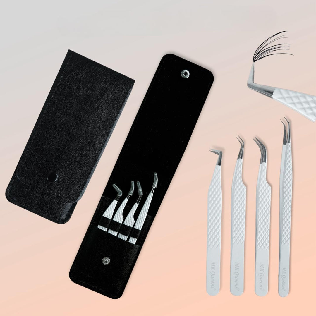 Bite Instruments Professional 4-Piece Purple Eyelash Tweezer Set | Textured Grip Volume & Classic Lash Tools