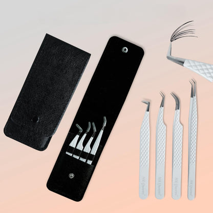 Bite Instruments Professional 4-Piece Purple Eyelash Tweezer Set | Textured Grip Volume & Classic Lash Tools