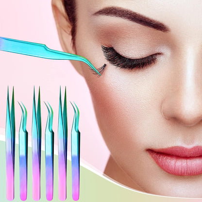 6 Pcs High Precision Eyelash Tweezers for Lash Extension, Stainless Steel for Volume Eyelash