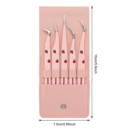 Bite Instruments Professional 5-Piece Purple Eyelash Tweezer Set | Textured Grip Lash Tools